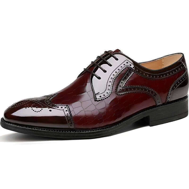 Aofu Footwear 3001 Block Embossed Oxford Square Head Leather Shoes Men's OPP Bag Packaging No Shoe Box