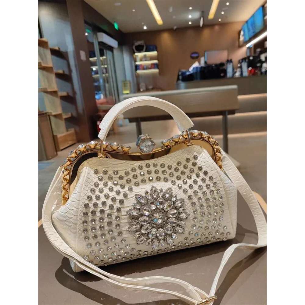 Spring new rivet crystal horizontal large-capacity metal button handbag banquet dress one-shoulder cross-body women's bag