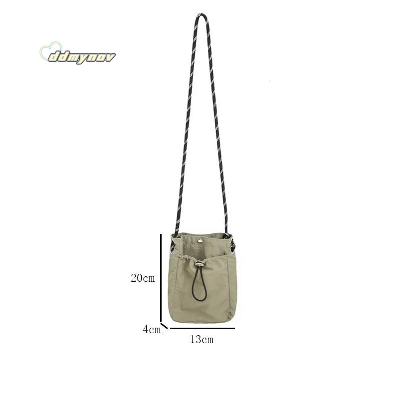 Korean Mini Nylon Shoulder for Men Women Chic Crossbody Bucket Bag Casual Small Handbag Drawstring Buckle Purse Phone Pouch ddmynov