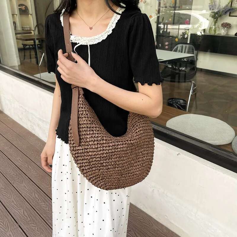 Designer Bag Grass Woven Shoulder With Contrasting Colors Casual And Simple Crossbody Bag Large Capacity Underarm Handbag For Commuting