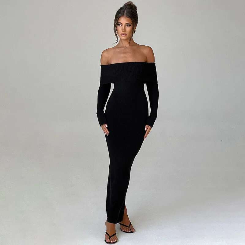 Dongdumaoyi Townlike Knitted Slim Bodycon Dress Women Off Shoulder Autumn Winter Nightclub Sexy Party Elegant Maxi Long Dresses
