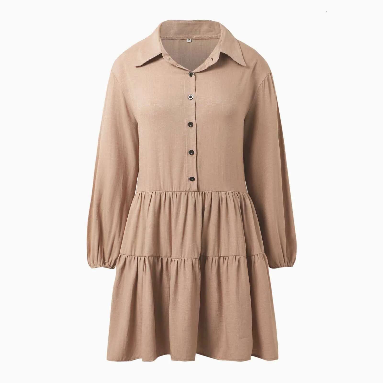 Dongdumaoyi Women Loose Vintage Ruffles Dress Sexy Spring Full Long Sleeve Button Boho Casual Holiday Party Elegant Midi Dresses