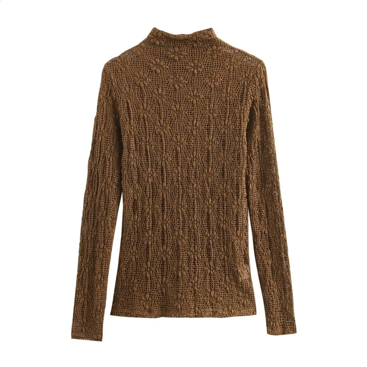 2025 turtle neck womens white lace shirt long sleeved slim fit thin mesh threeway spring sexy solid color bottom shirt top 250414