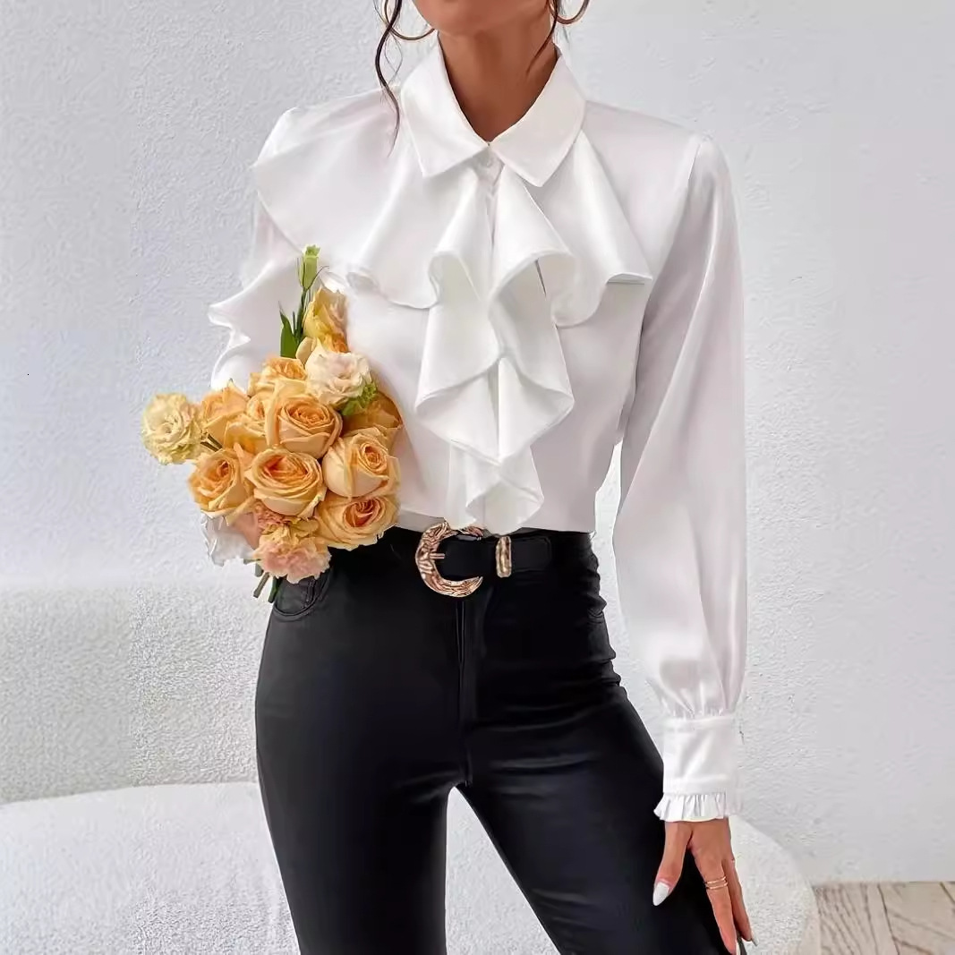 2024 autumn fashion design sense ruffle edge layered decorative shirt for women