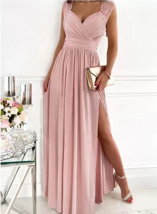 2022 sleeveless lace backless hem split womens dress