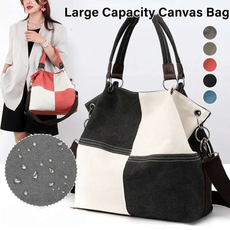 Casual Ladies Canvas Fashion Hundred Hobo Handbag Crossbody 2024 Trend New Splicing Color Collision Shoulder Women's Bag