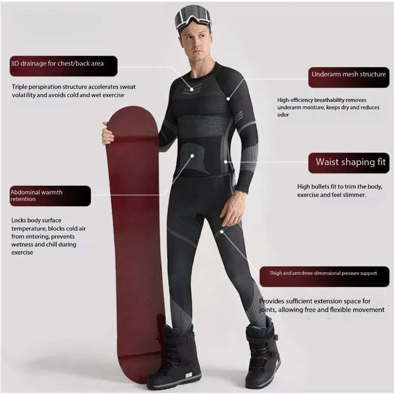 Ski Base Layer Set Men Women Thermal Quick Dry Moisture Wicking Compression Wear Winter Sports Outdoor Underwear Tops Bottoms 251125