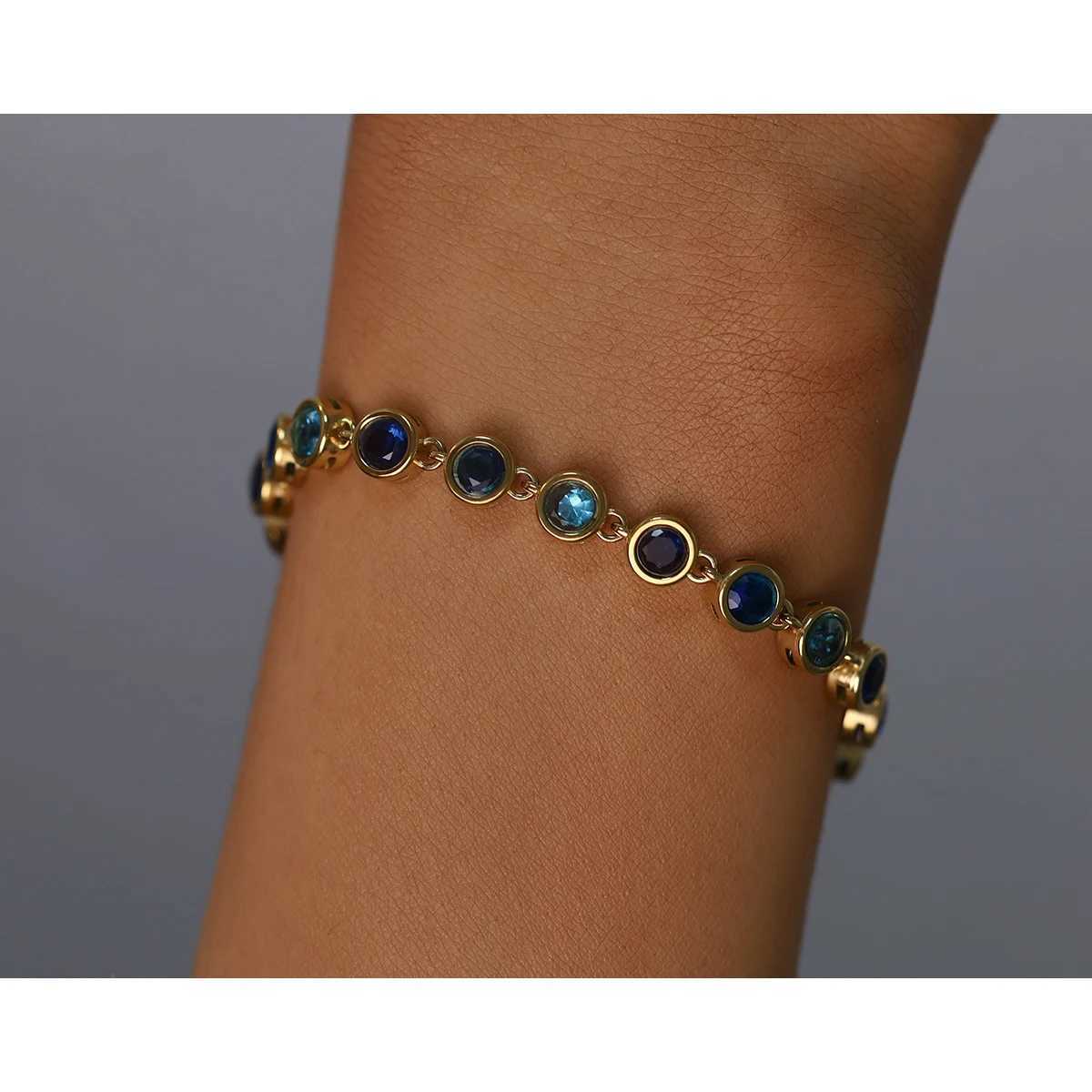 YACHAN Luxury Blue Zircon Crystal Bracelet for Women Chic 18K Gold Plated Stainless Steel Trendy Waterproof Jewelry J251125