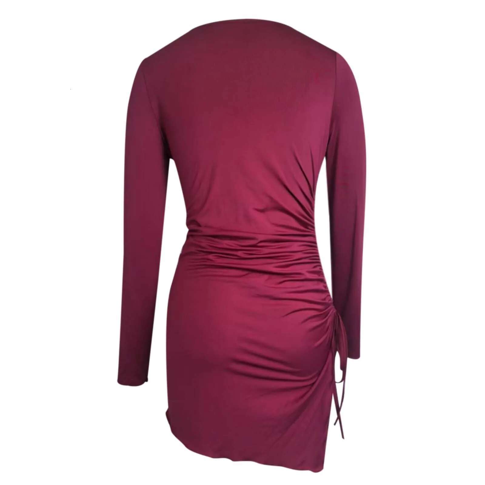 Dongdumaoyi New Women S Sexy Slim Fit Dresses Solid Color Hip Skirt Long Sleeve Round Neck Drawstring Dress Summer Ruffle