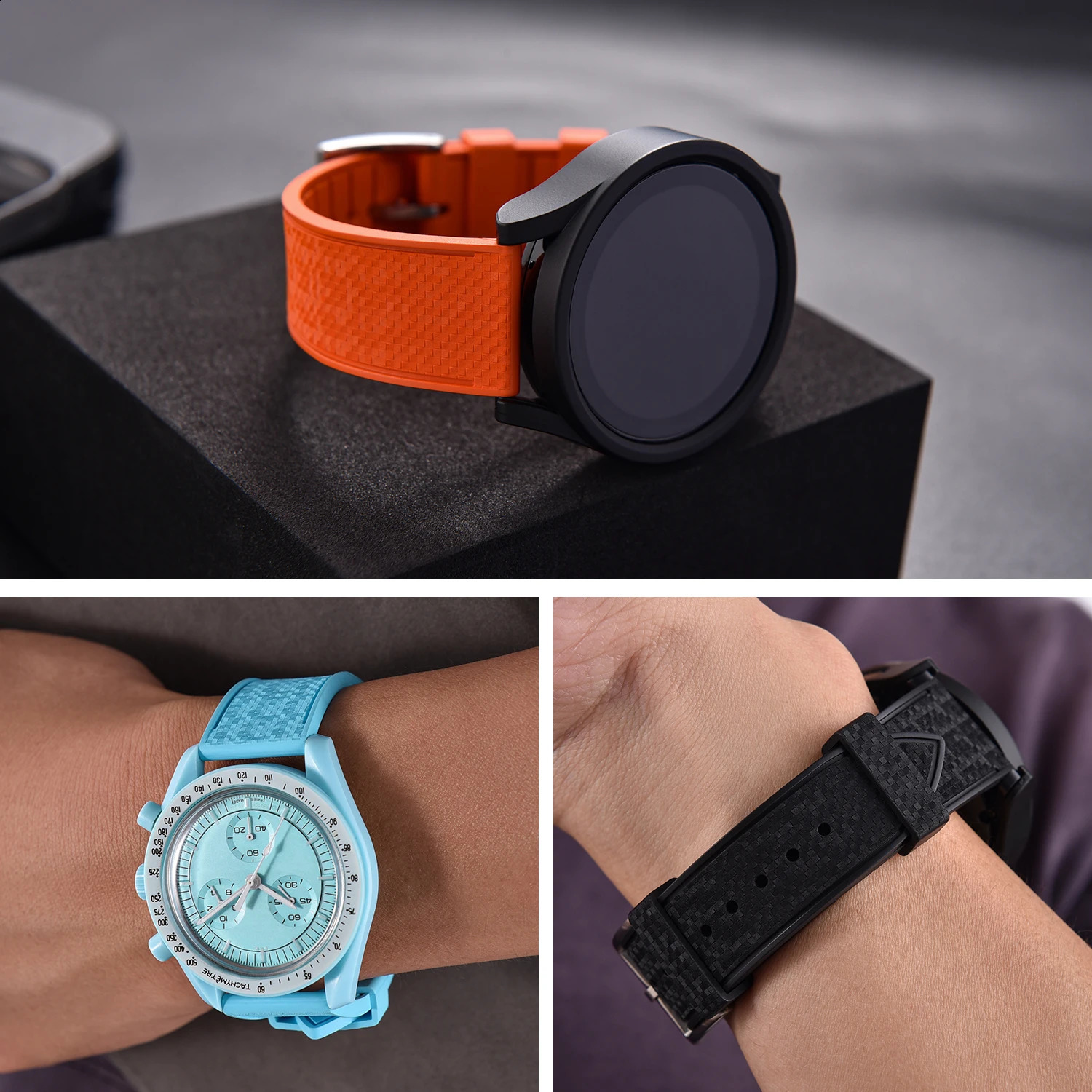 High Quality FKM Rubber Watch Strap 20mm 22mm Mosaic Quick Release Watch Bands Diving Waterproof Soft Wristband 250425