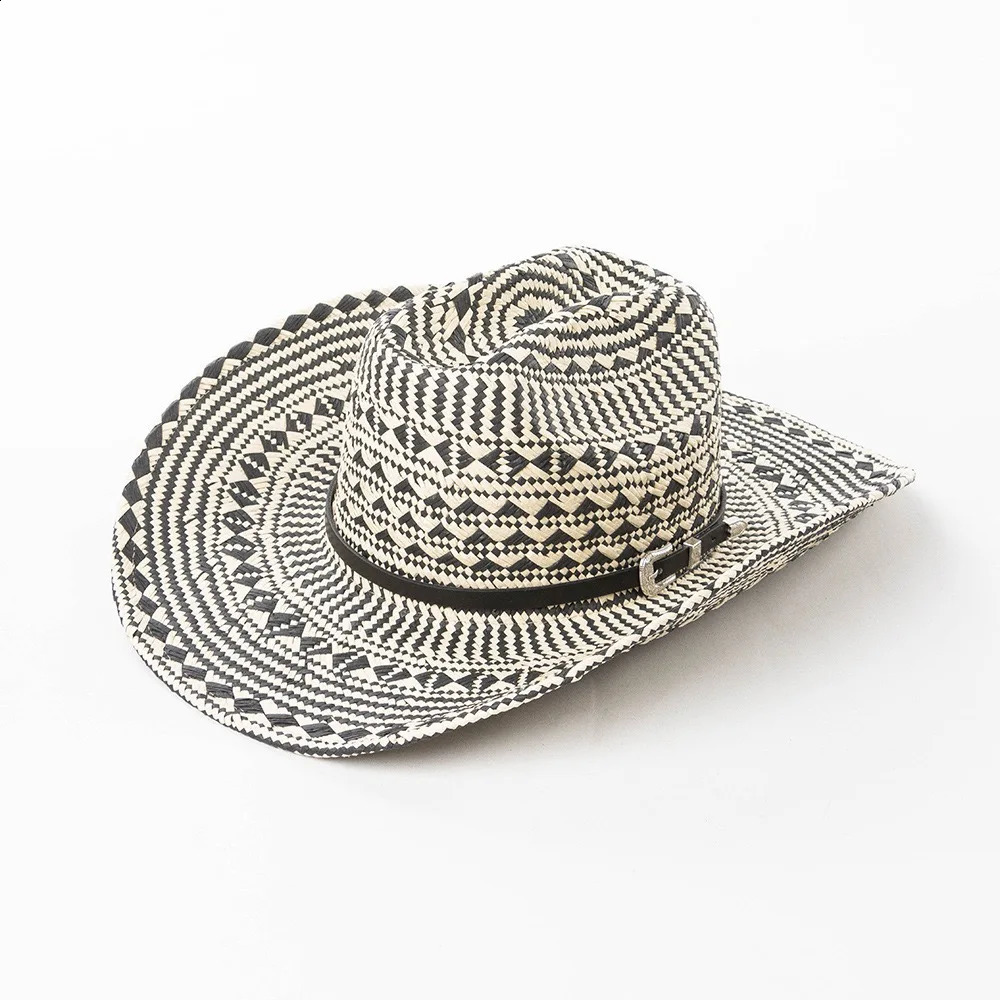 Bohemian Straw Hat Summer Outdoor Travel Beach Hat Cowboy Hat Womens Checkered Hat Fashion Jazz Hat Mens and Womens 250423