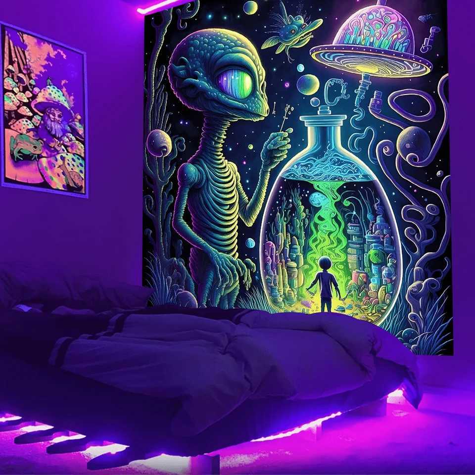 VIKAMA Psychedelic Alien Tapestry Mushroom Bedroom Boho Backdrop Fantasy Starry Night Energy Field Art DecorationM251125