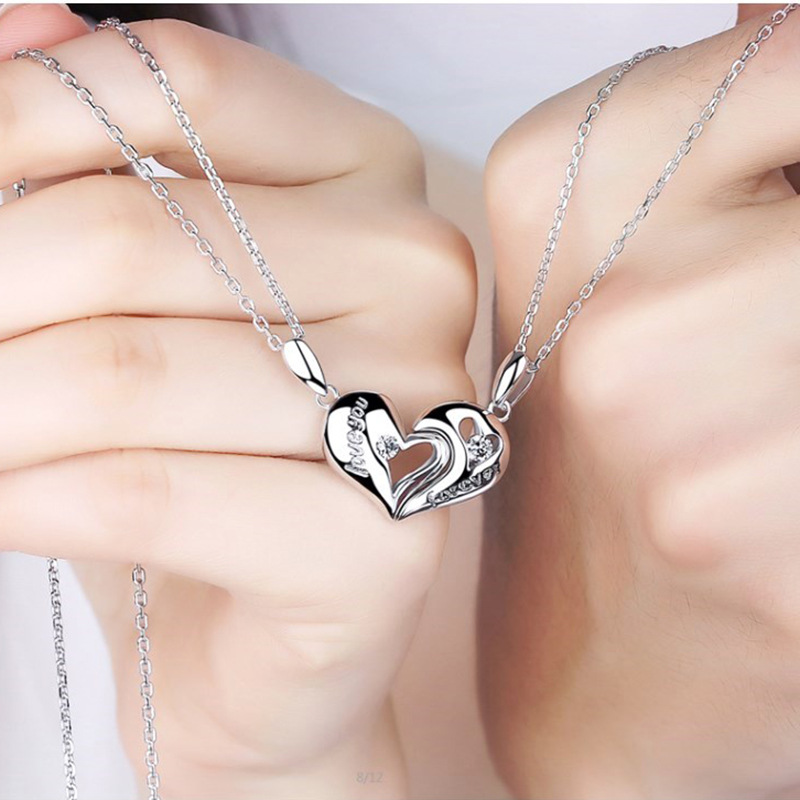 Elegant Couples Jewelry: Heart Shaped Diamonds Embedded Pendants