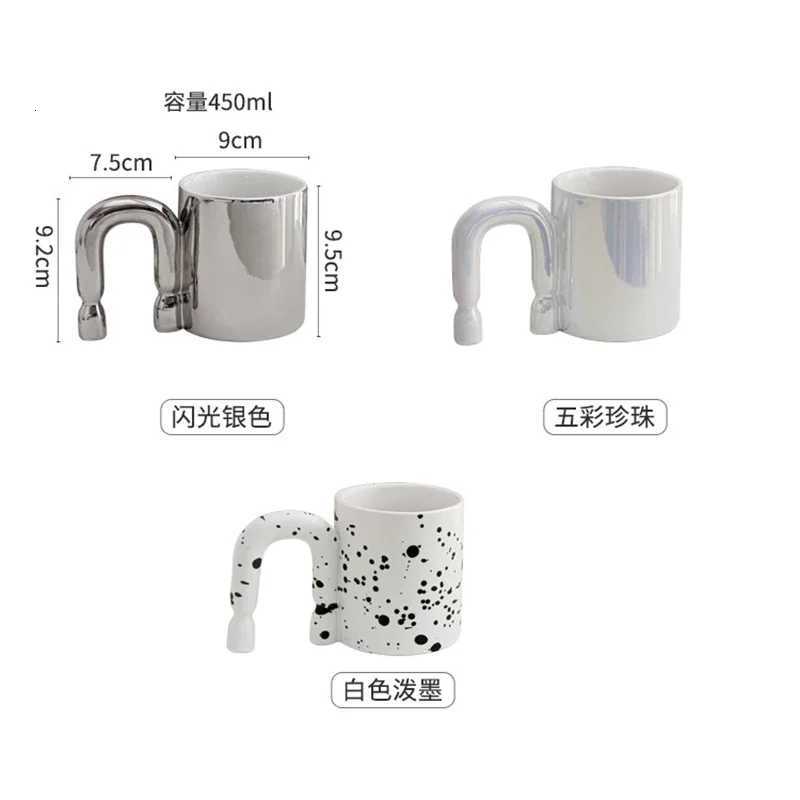 Modern Electroplating Silver Ceramic Mug Art Irregular Shaped Coffee Cup Couple Mug Office Drinking Cup Birthday Gift Decoration Y251125