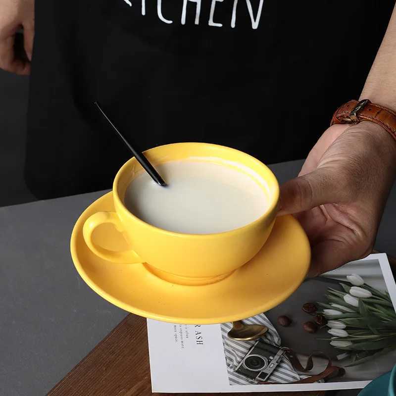 240ML Cappuccino Cups with SaucersDouble Ceramic Mug Espresso Tea Cup Set Cold/Hot Assorted Colors Drinking Utensils for Cafe Y251125