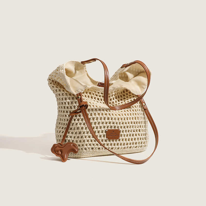 Nangrass Woven Bag Coastal Weekend Woven Bag Imitation Vine Tote Bag Womens Large Capacity Shoulder Bag