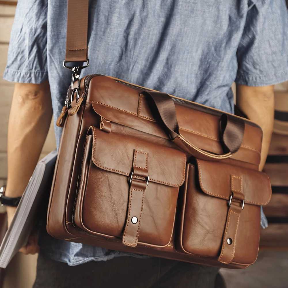 JOYIR Genuine Leather Mens Briefcases 156 Laptop Bag Business Messenger Bag Work Male Shoulder Bag Handbag Tote PortfolioT251125