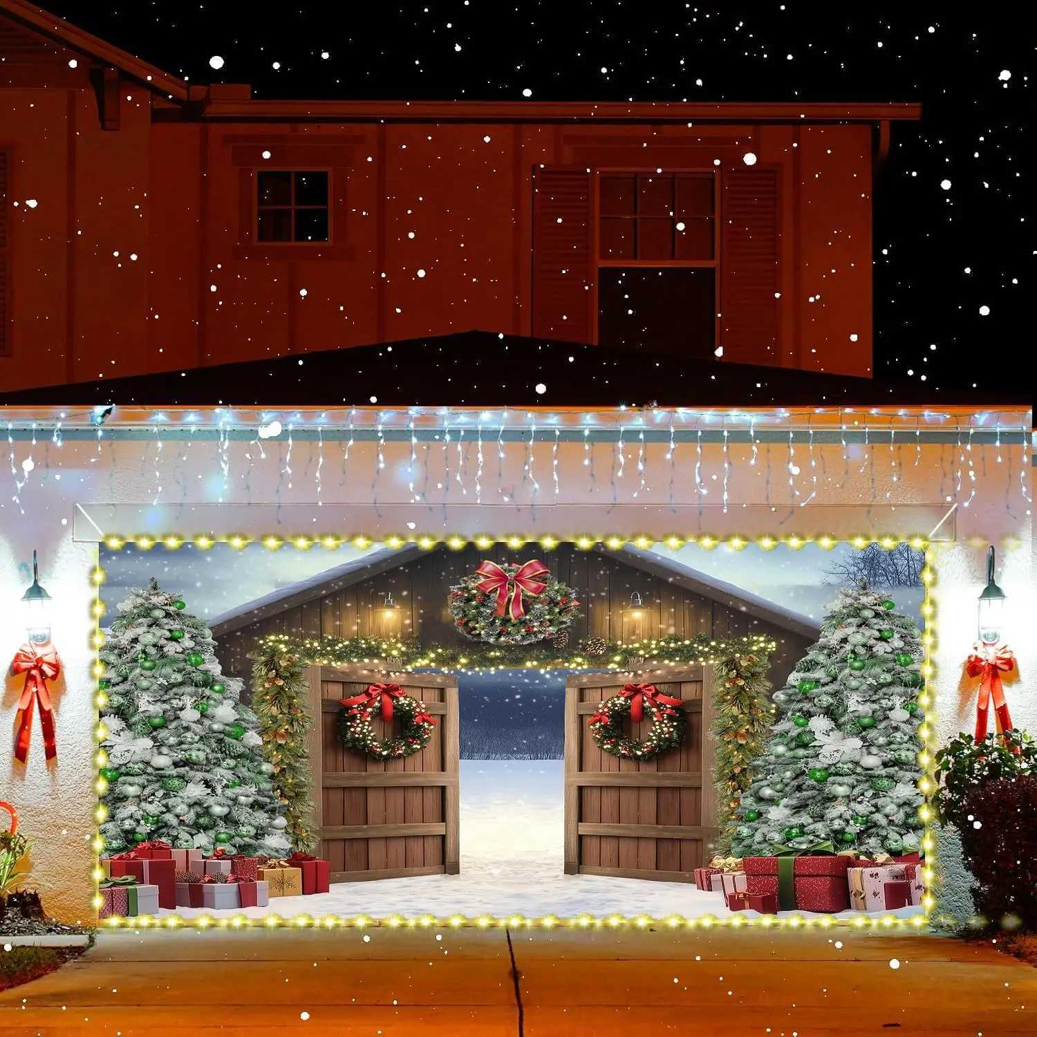 Christmas Garage Door Banner Large Merry Christmas Garage Door Decoration Winter Barn Backdrop for Room Window Outdoor IndoorM251125