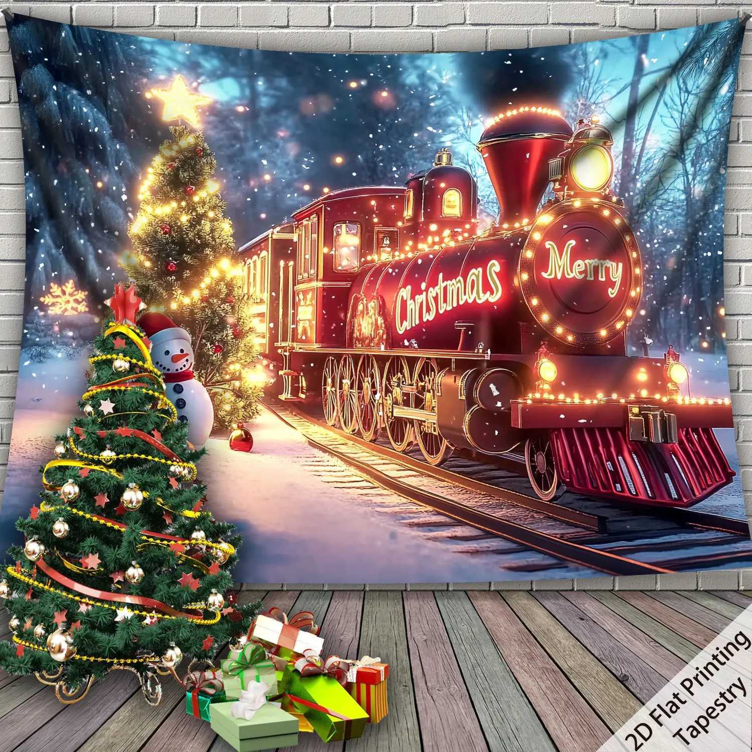 VIKAMA Christmas Train Tapestry Living Room Entryway Feature Wall Hanging Holiday Party Home Room DecorM251125