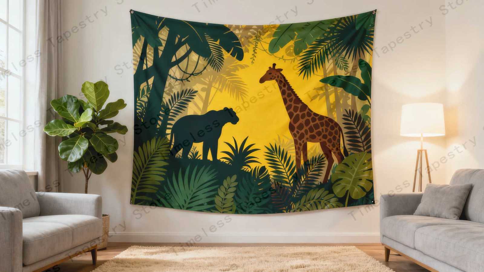 Jungle Animal Tapestry with Giraffe Panther Design Bring Comfort to Your Home Ideal for Cosy Autumn and Winter SeasonsM251125