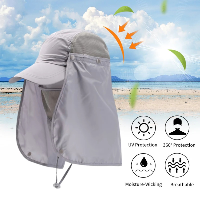 Summer Fishing Hat Outdoor Quick Drying Sun Protection Hat Breathable Face Neck Cover 360° Visor Hiking Fishing Cap 250424