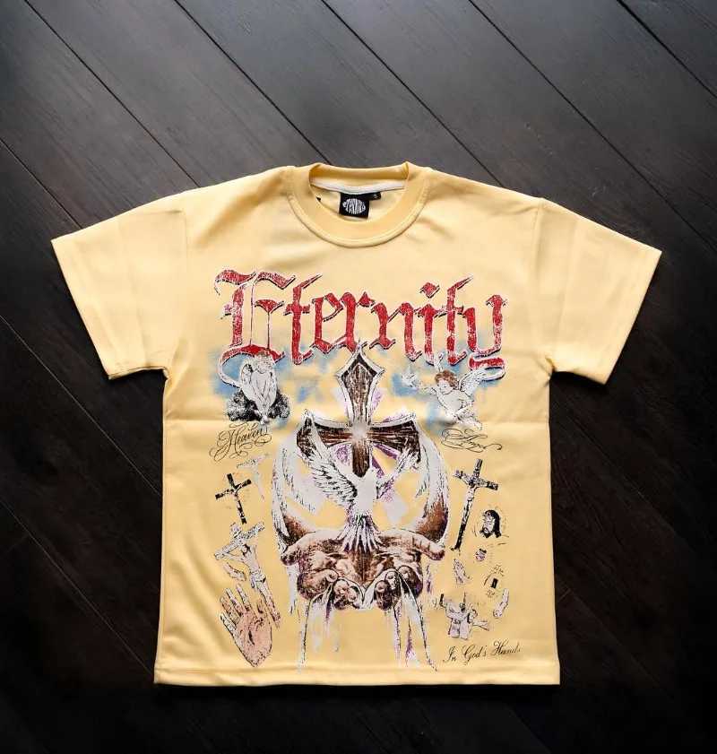 New American dark retro T-shirt skull print casual loose ultra-fine short sleeved fashionable high street round neck mens clothing W250425
