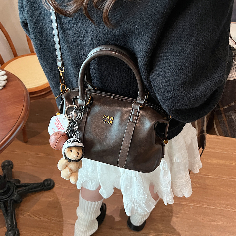 2025 Trendy Pillow Handbag Bowling Bag for Women - Vintage Soft Leather Shoulder Bag, Crossbody Purse with Detachable Strap, Minimalist Design