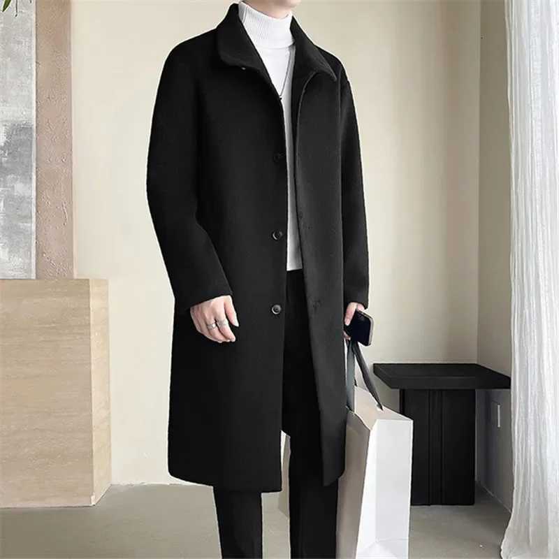 LIBIELIY Autumn Winter Male Wool Blend Coats Fashion Long Business Casual Woolen Outwear Men Turn Down Collar Trench Coat WinbreT251125