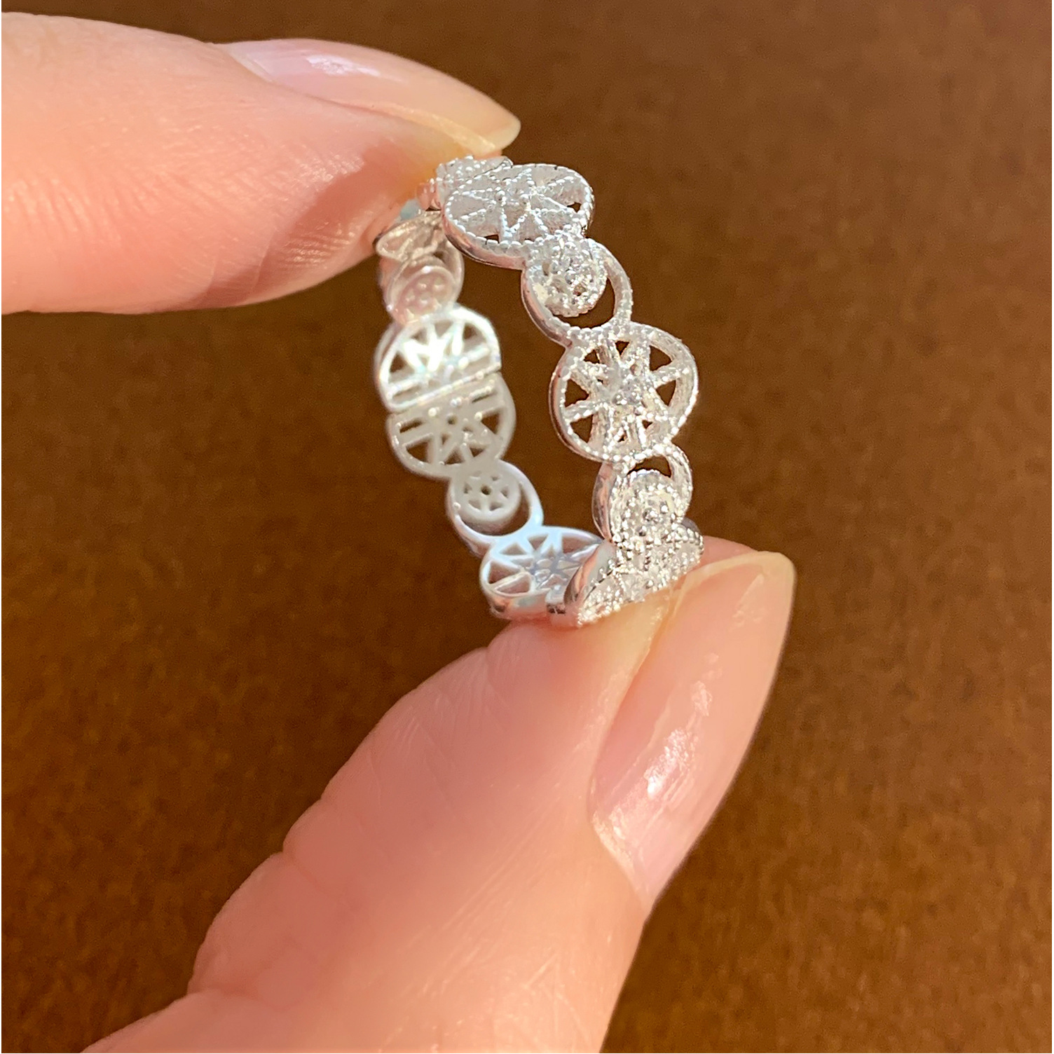 S925 sterling silver fresh and elegant lace ring for women light luxury style High quality gold designer diamond rings designer for women ring men lov - view 6
