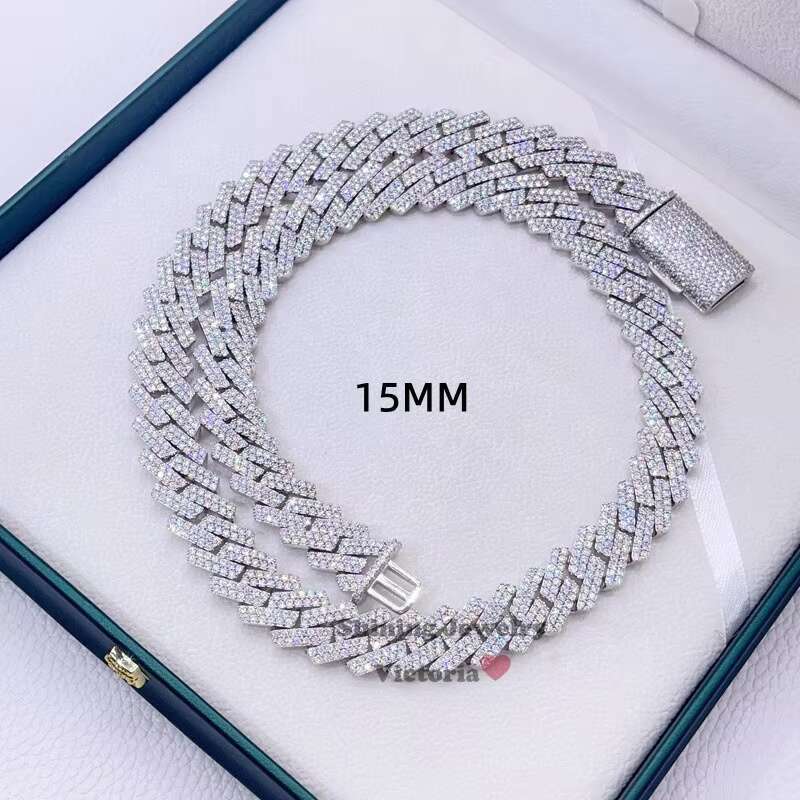 Hip Hop Necklace Bling 10mm 13mm 15mm Iced Out GRA Certificate Vvs Moissanite Cuban Chain