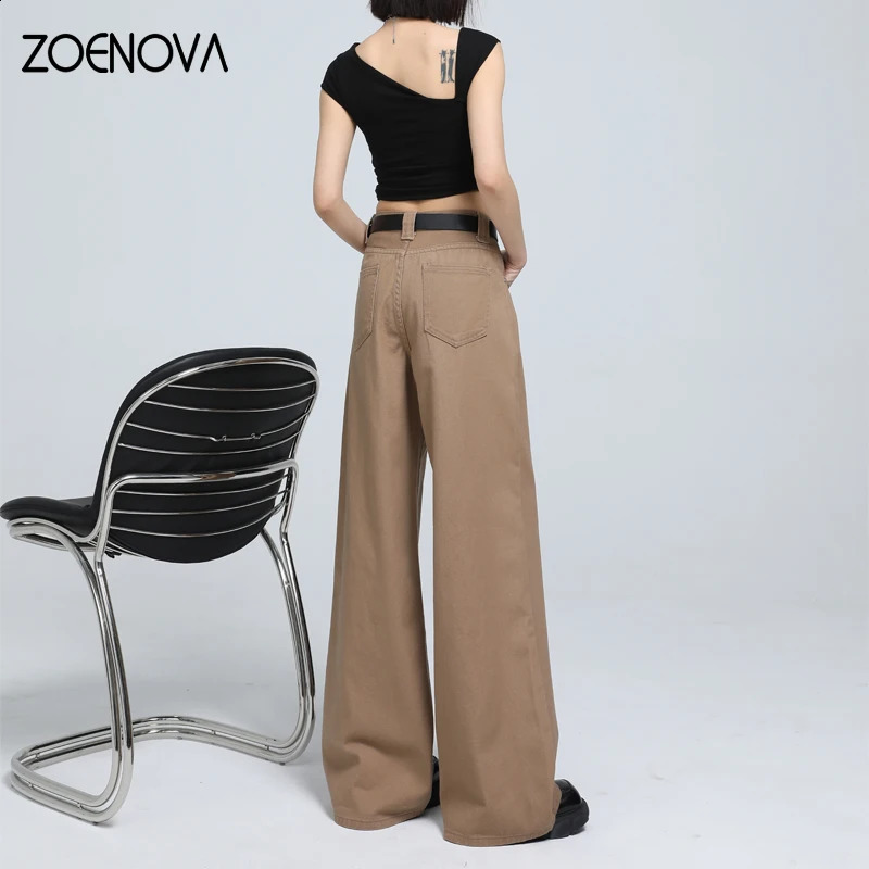 Zoenova Retro American Brown Pocket Jeans Spring Loose Straight Wide Leg Pants Casual Edition Y2K Freight Cowboy Trousers 250417