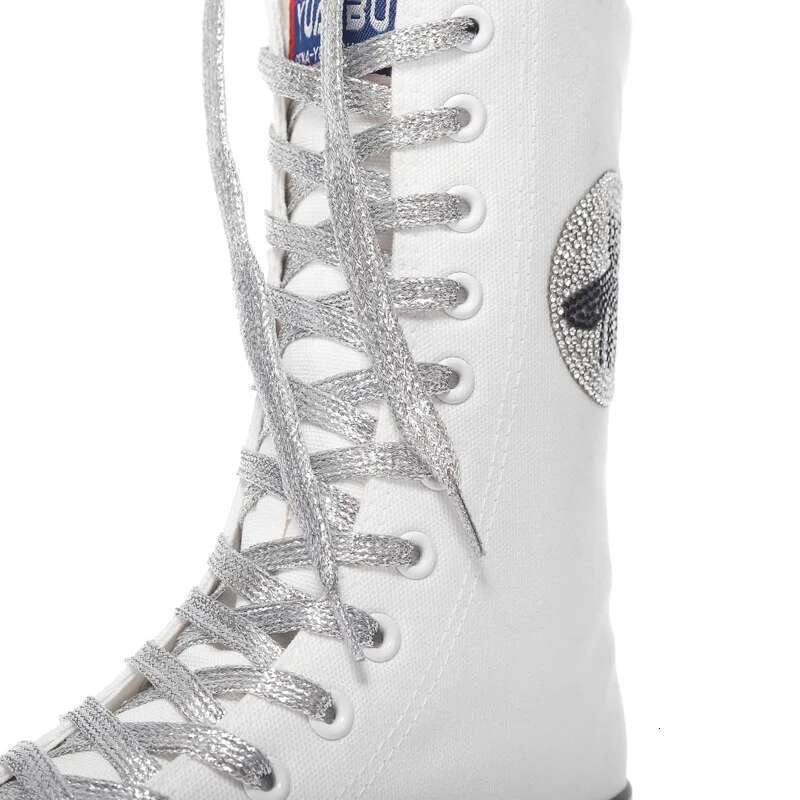 Spring new medium sequin color lace-up rhinestone canvas soft sole flat inner heightening large size women's shoes