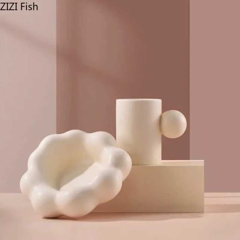 Creative Cotton Candy Shaped Ceramic Cupsaucer Dining Table Coffee Cup Mugs Afternoon Tea Teacup Milk Tea Fruit Juice Container Y251125