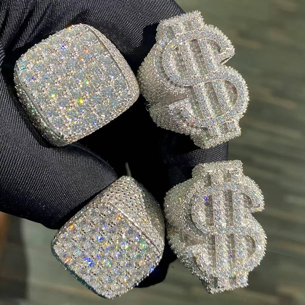 Wholesale Factory Price VVS Moissanite Ring 925 Silver Iced Out Moissanite Diamond Cuban Rings Moissanite Hip Hop Ring