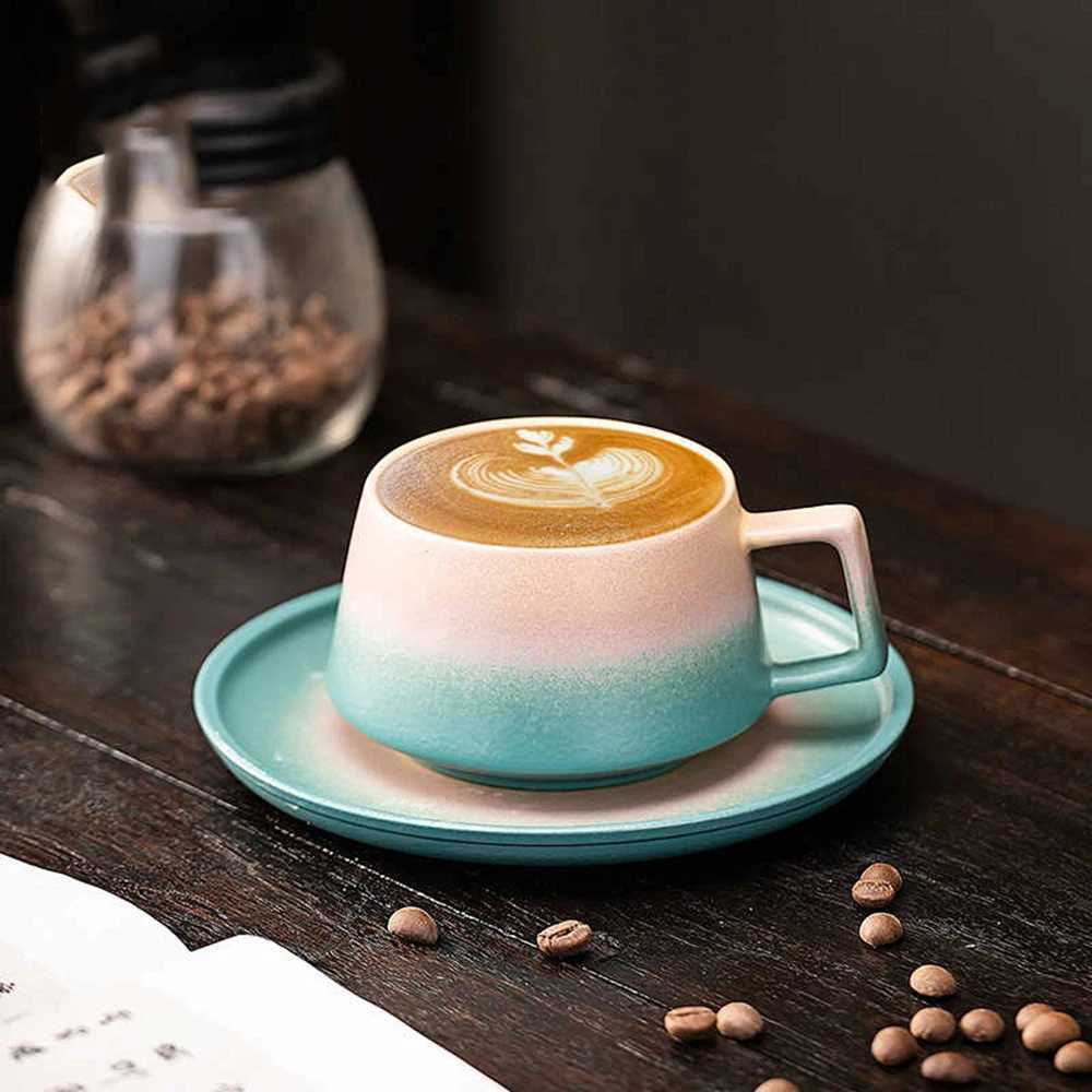 250ml Ceramic Coffee Cup And Dish Set High Beauty Mug With Tray Afternoon Tea Home Splicing Color Office Cup Light Luxury Y251125