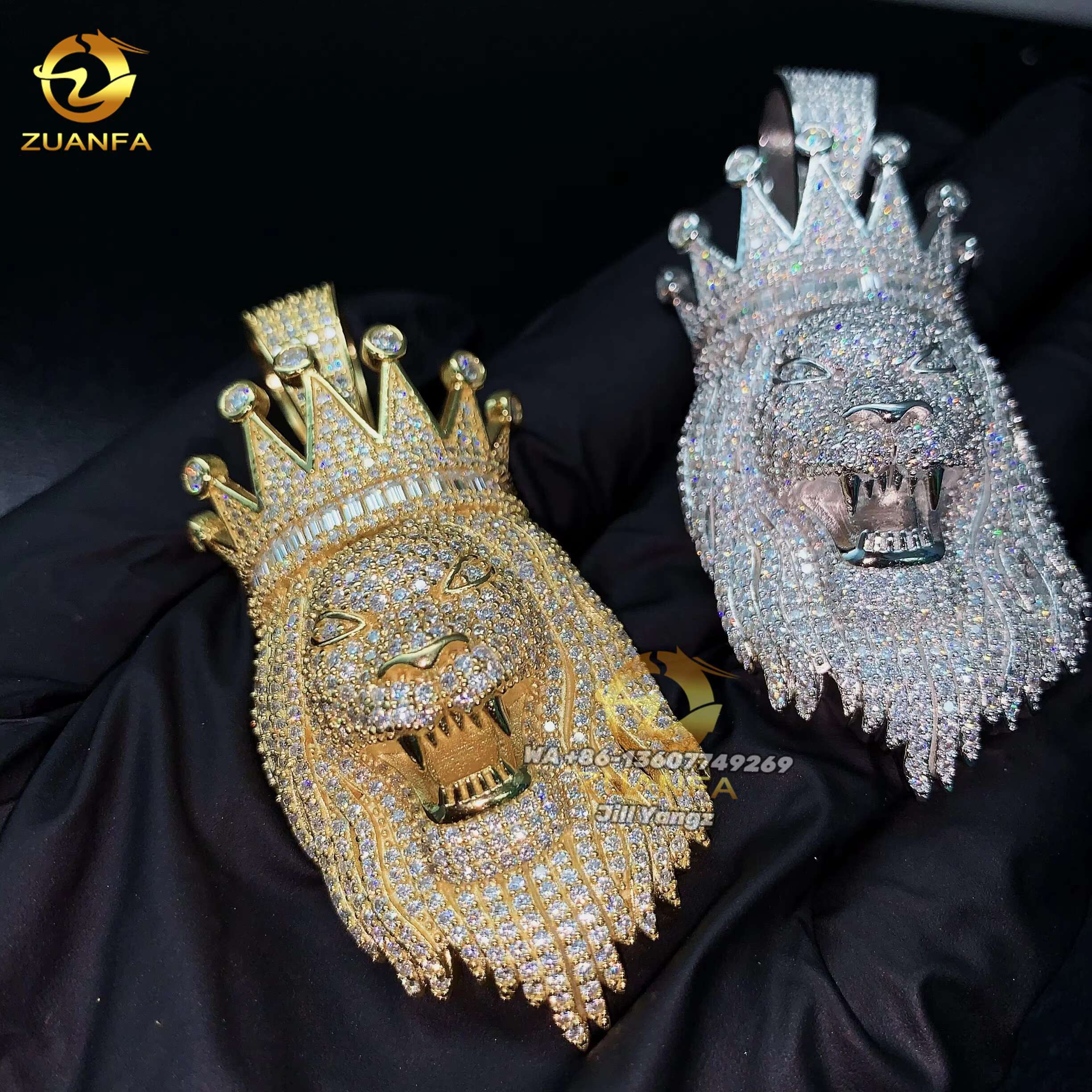 3D Crown Lion Animal Pendant Real Gold Plated 925 Sterling Silver Fine Jewelry Moissanite Pendants Custom Moissanite Pendant