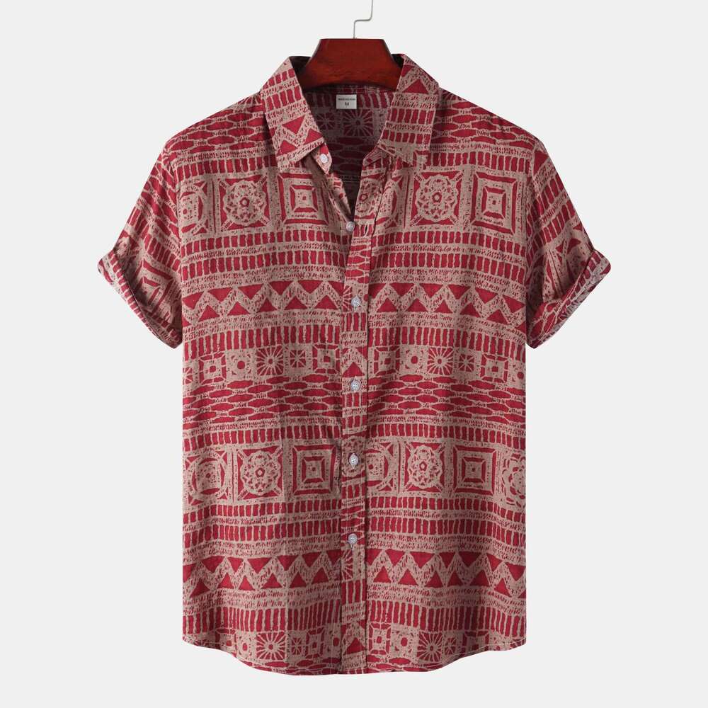 Men's ethnic style summer item plus size short sleeved flower shirt men's 2025 temperament versatile new trend clothing ins