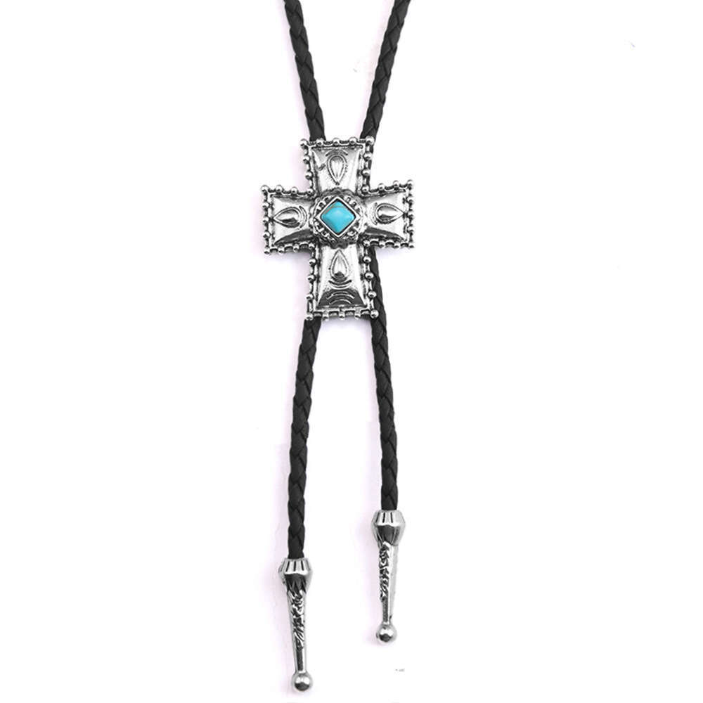 Punk denim bolo fashion tie cross turquoise sweater chain rope alloy pendant necklace