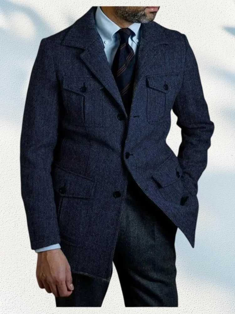 Hunting Suit Jackets For Man Winter Vintage Herringbone Tweed Male Blazer Casual Men Sport Coat Work Wear Plus Size Slim Fit NewT251125