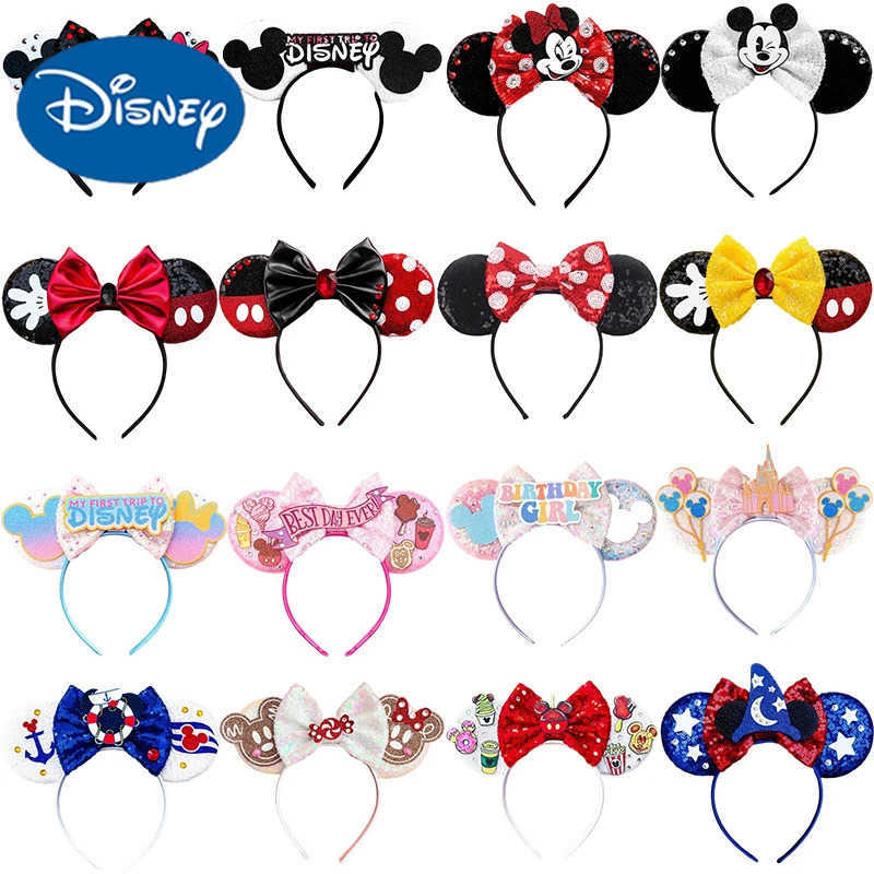 Disney Mickey Mouse Ear Headband Womens Red sequin Bow Dot Minnie Hair Band Girls DIY Disney Hair Accessories Childrens Gift X250425