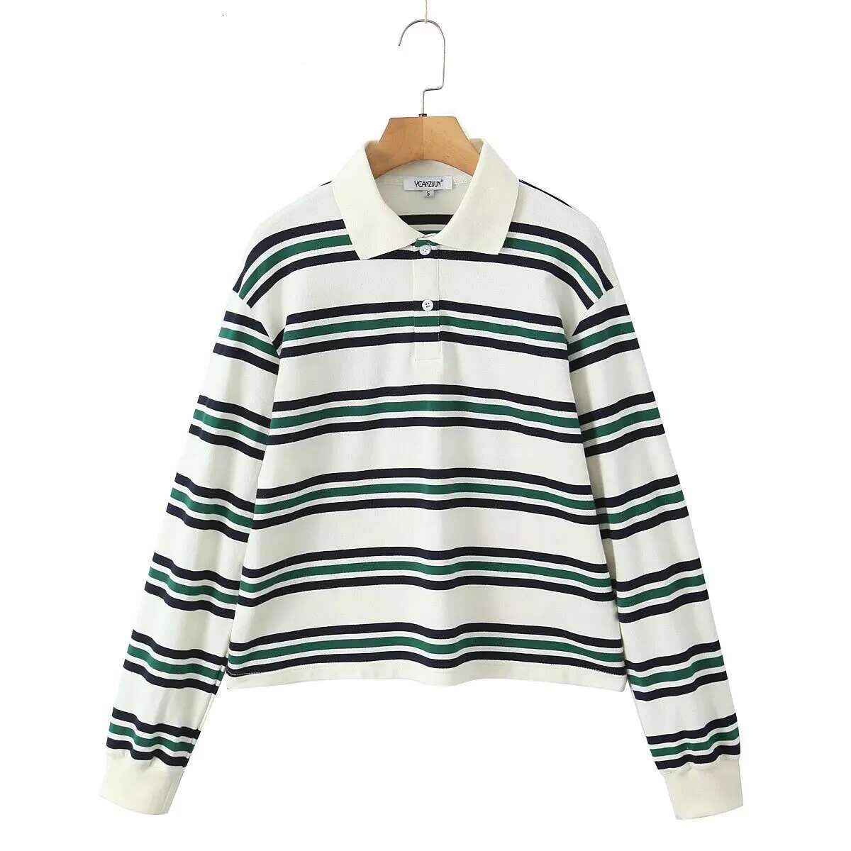 Summer 2025 Woman Long Sleeve Women Striped Vintage Clothes Polo Shirts Mujer Streetwear Casual Tops Brown