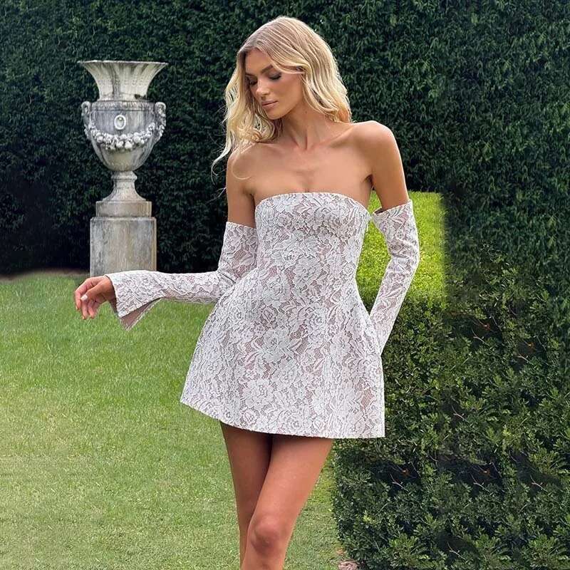 Dongdumaoyi Townlike Waist Wrap A Line Dress Women Mini Spring Summer Autumn Winter Lace Nightclub Sexy Party Dresses