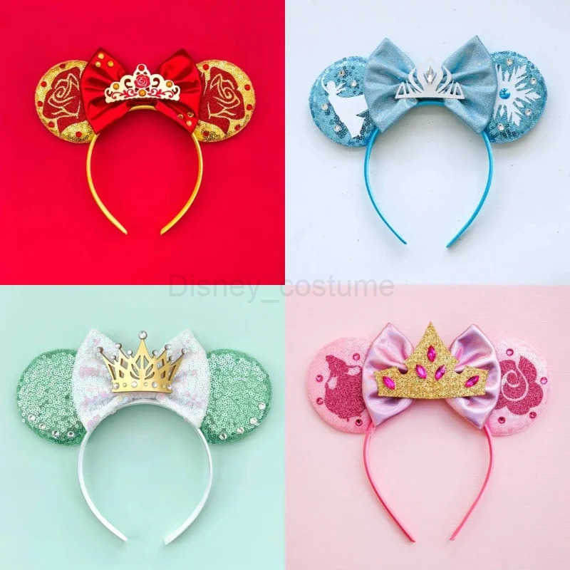 Disney Womens Ears Princess Headband Female Cute Crown Hair Girl Kavay Queen Headpiece Childrens Glitter Bow Hair Accessories Gift X250425