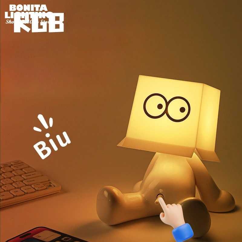 Cute Little Man Sitting Table Lamp - RGB Dimmable LED Desk Light USB Rechargeable Expressions Night Light for Desktop DecorM251125