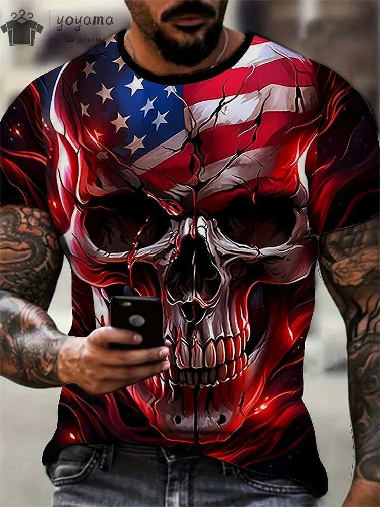 Mens T-shirt horror skull 3D printing retro O-neck short sleeved fashionable oversized mens summer streetwear y2k W250425