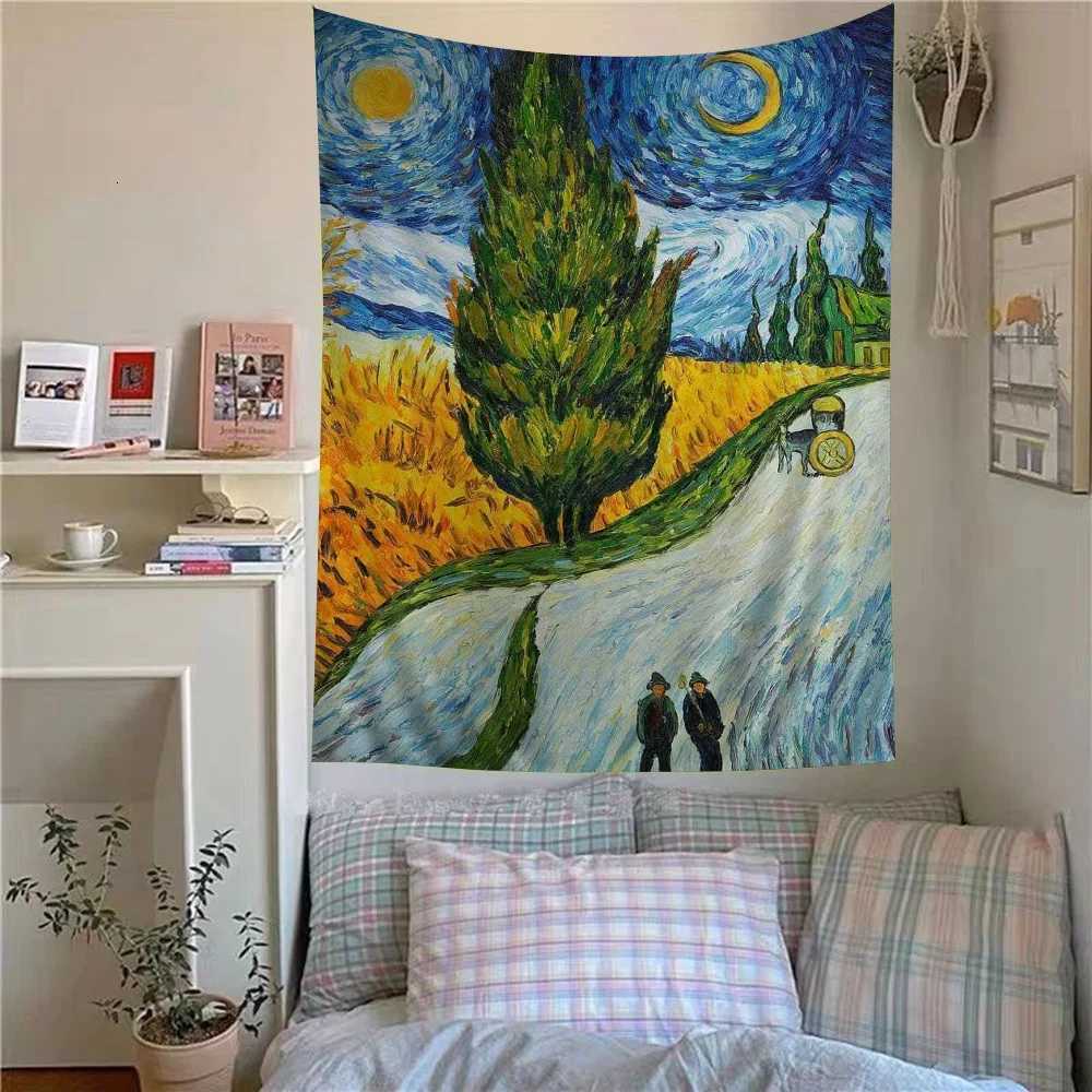 Funny Van Gogh Art Oil Painting Anime Tapestry Indian Buddha Wall Decoration Witchcraft Bohemian Hippie Wall Hanging SheetsM251125