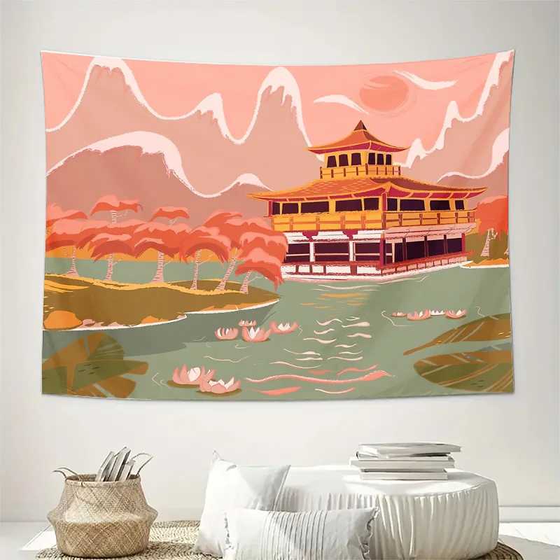 Japanese Temple Wall Tapestry Scenic Nature Zen Decor Room Divider Backdrop Beach Coverlet Home Aesthetic VibeM251125