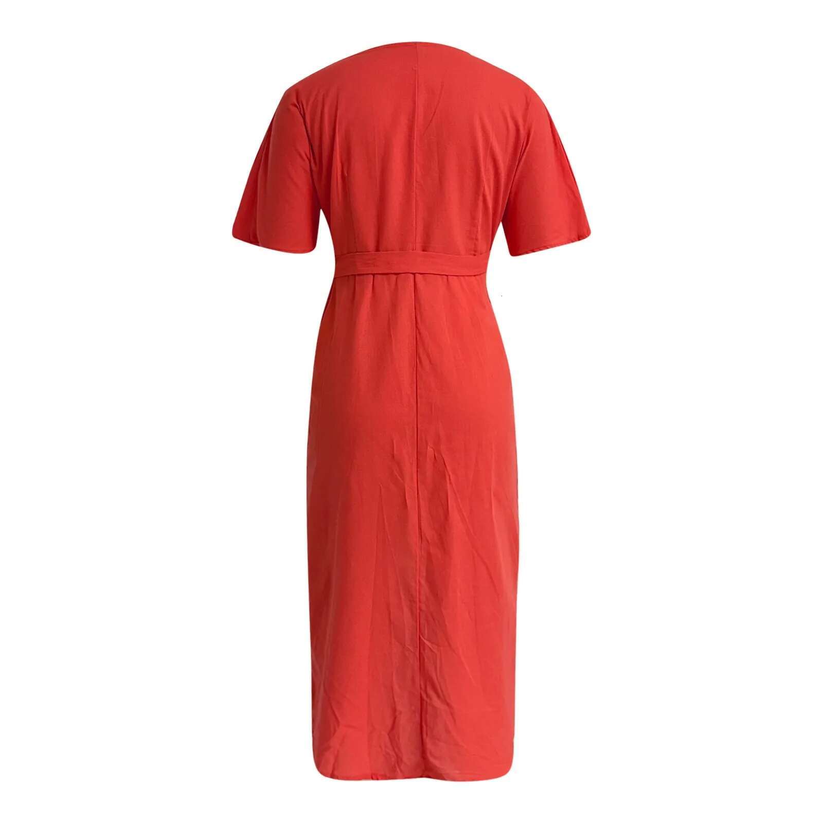 Dongdumaoyi Spaghetti Elegant Ladies Dresses Summer Sale Satin V Neck Lace Up Slim Waist Dress Short Sleeve For Women