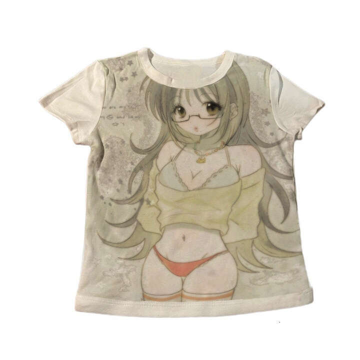 Personalized cartoon anime printed round neck women's spring and summer hot girls slim fit fashion Y2K top