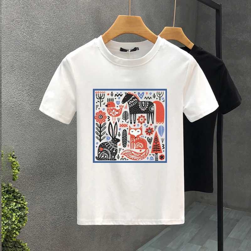 2019 Korean style luxury brand T-shirt 100% pure cotton hand-painted zoo printed T-shirt summer Harajuku womens short sleeved T-shirt W250425